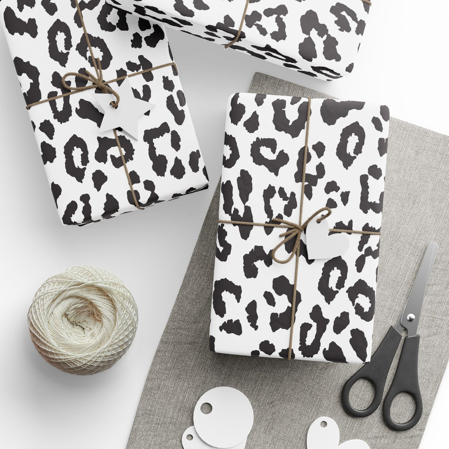Leopard Print Wrapping Paper Roll — Black & White Animal Pattern Gift Wrap