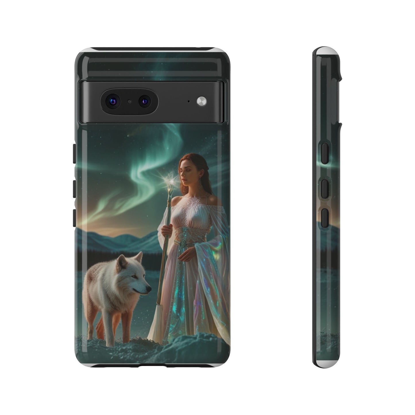Funda para teléfono Google Aurora Guardian: armadura de fantasía de mujer y lobo