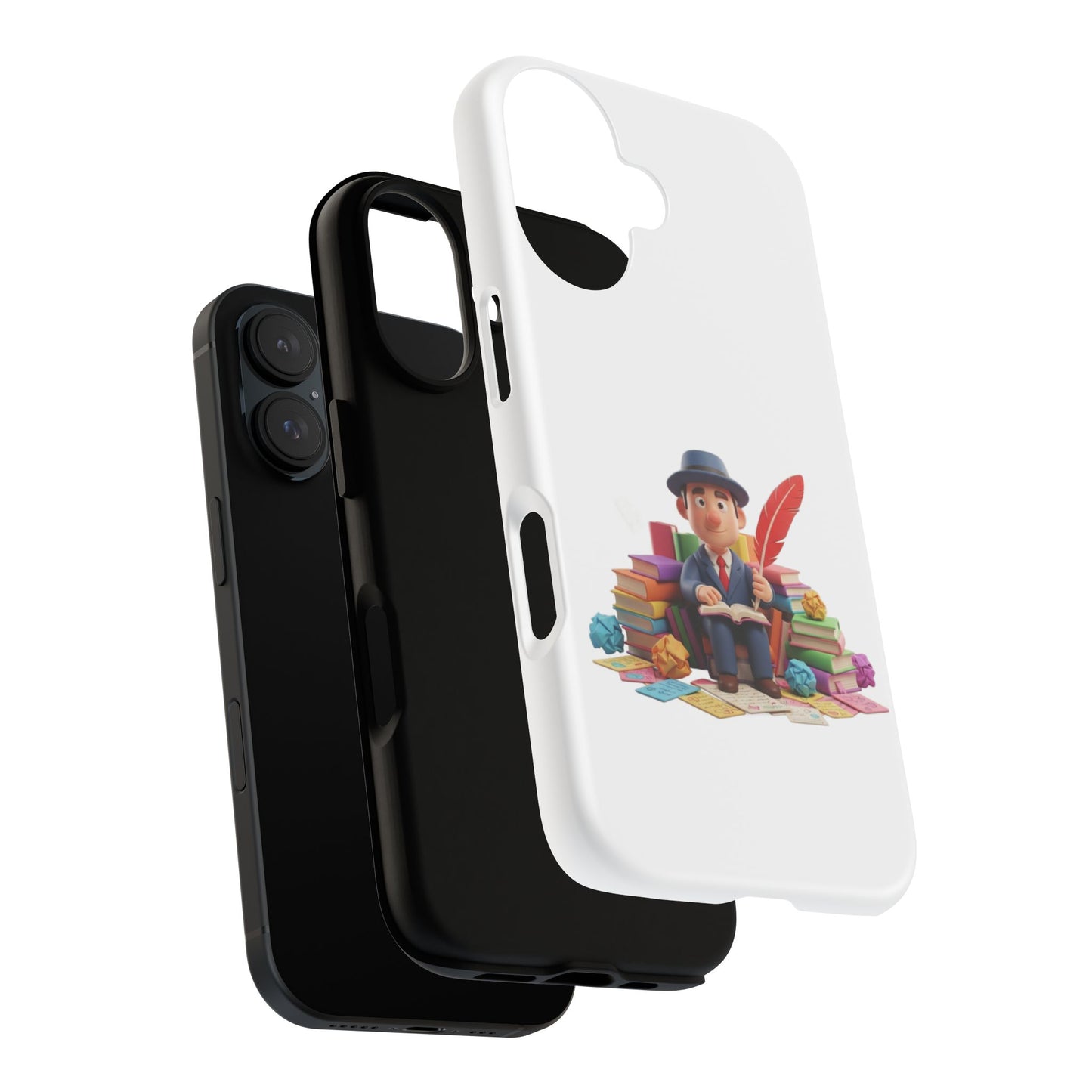 iPhone Phone Case — Cute Writer Sitting on Books with Feather Pen