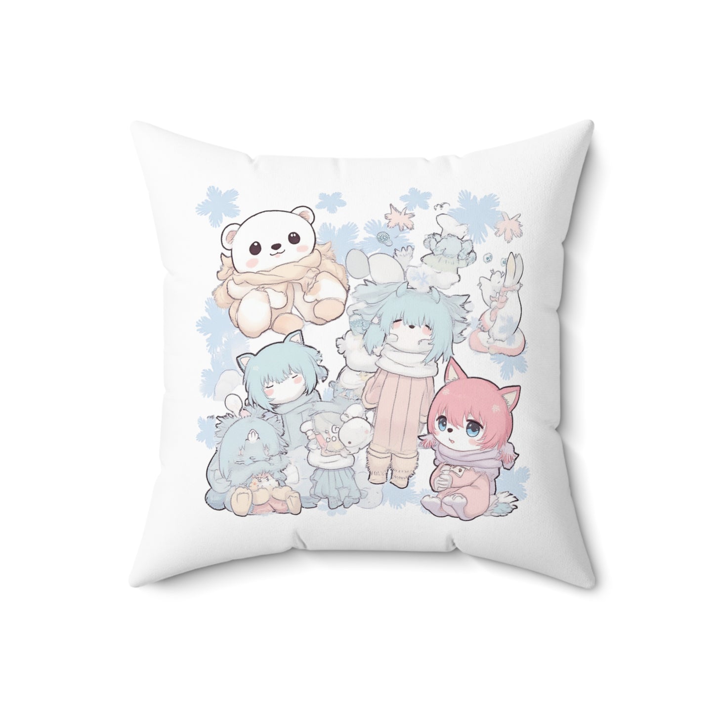 Cute Kawaii Plush Friends Square Pillow — Pastel Anime Character Cushion