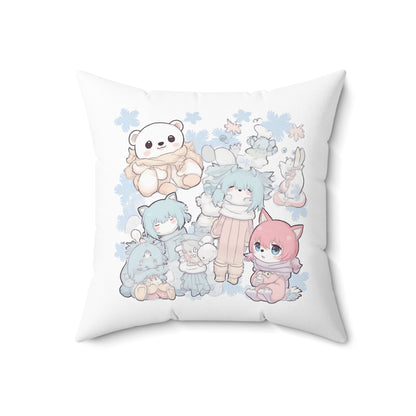Cute Kawaii Plush Friends Square Pillow — Pastel Anime Character Cushion