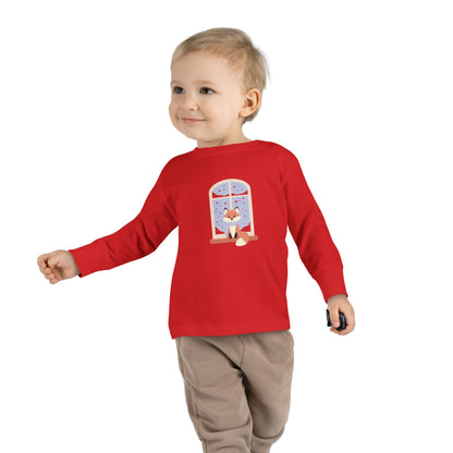 Toddler Long Sleeve Tee — Cozy Fox by Window Winter Sleepy Nursery Shirt