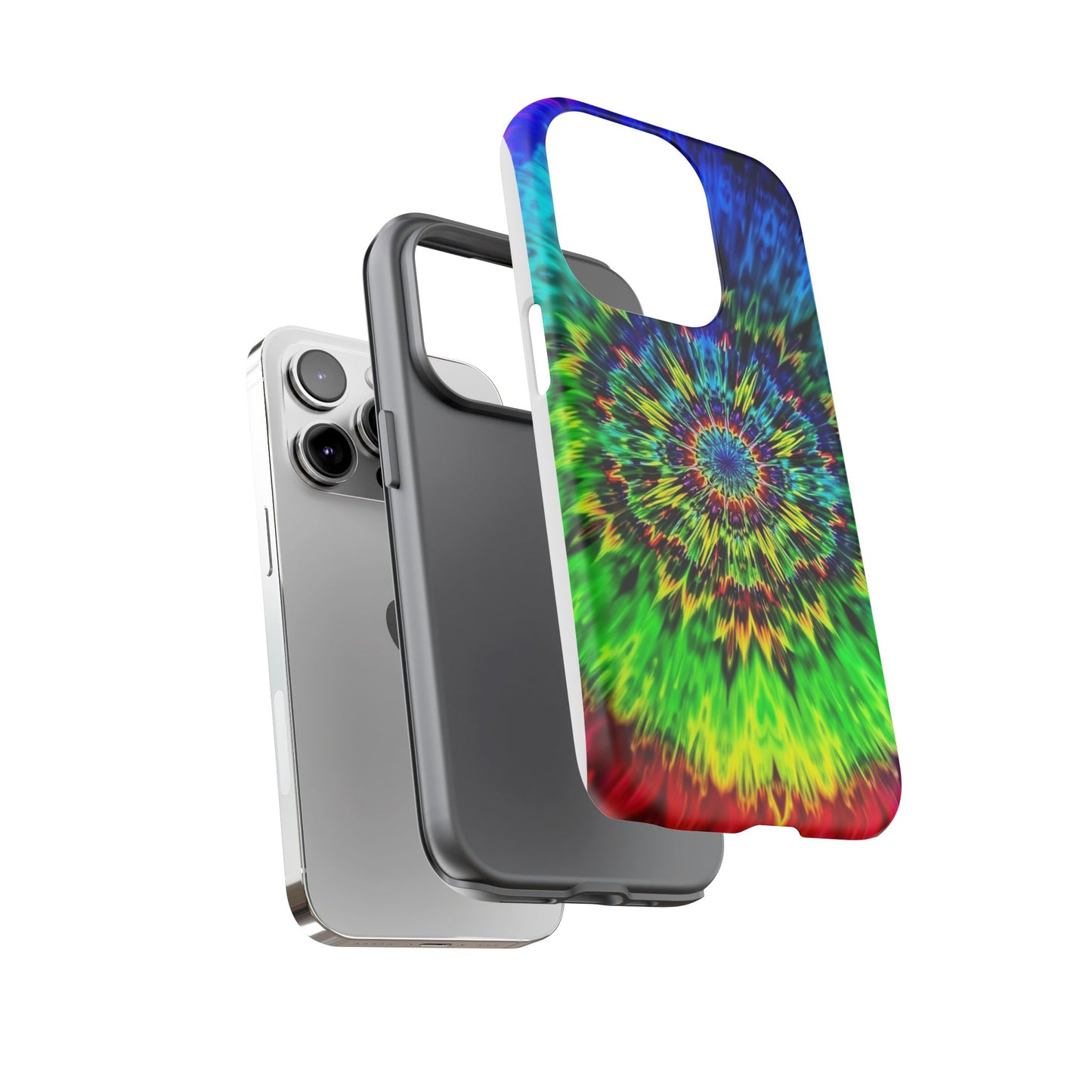 Funda resistente para teléfono con diseño de mandala psicodélico: protección vibrante con efecto tie-dye
