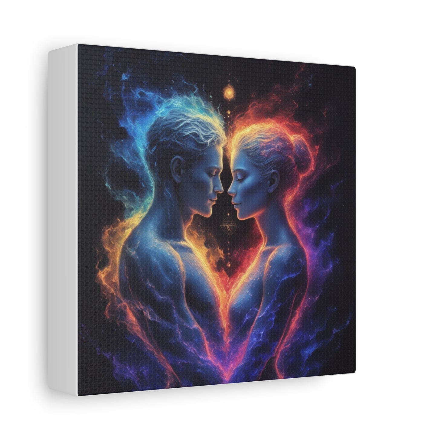 Cosmic Lovers Matte Canvas Print — Fire & Ice Heart Wall Art