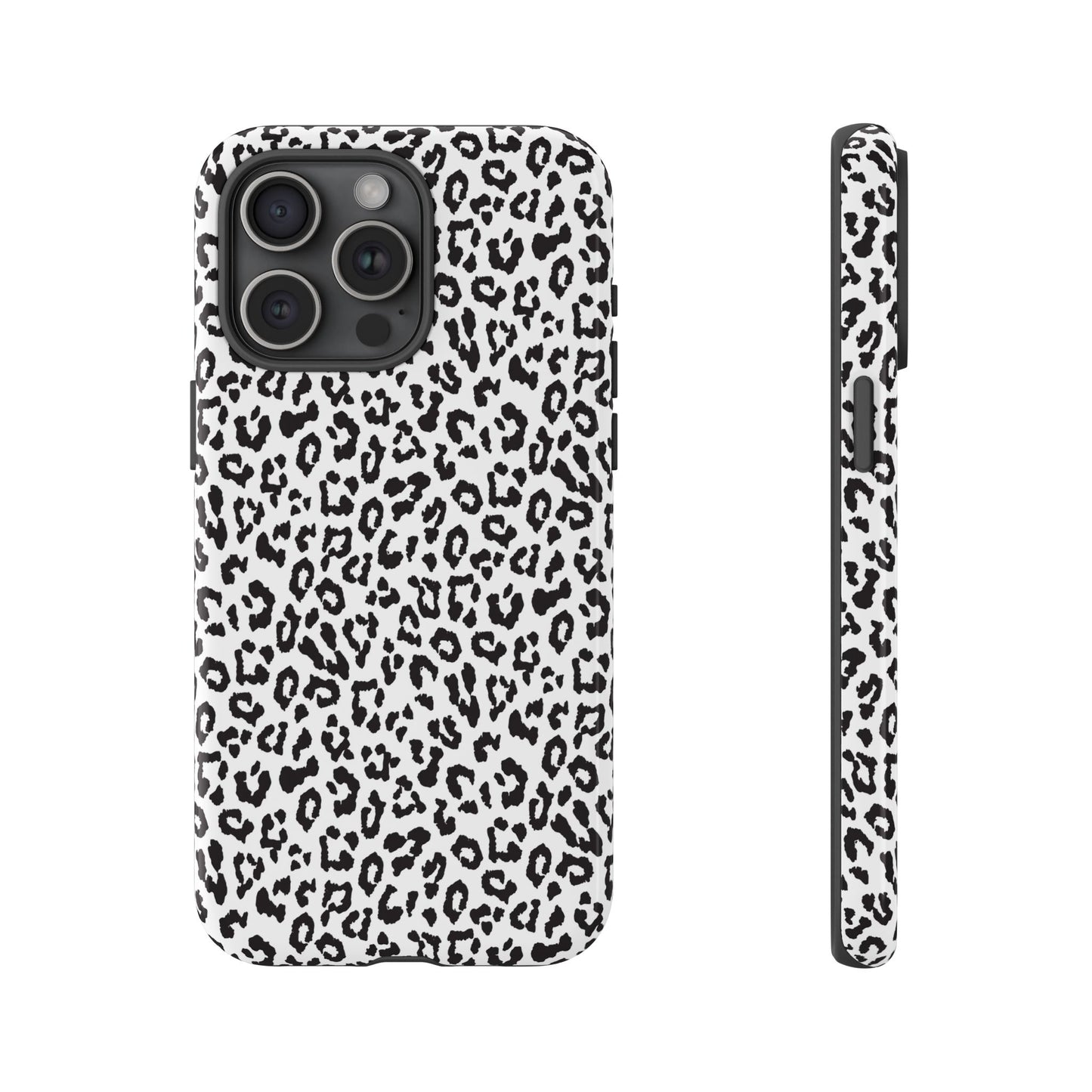 iPhone Leopard Print Tough Phone Case - Black & White Protective Cover
