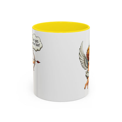 Cupid Coffee Mug — Vintage Cherub Saying "There goes another idiot!" Accent Mug