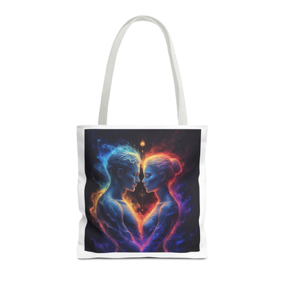 Cosmic Lovers Tote Bag — Neon Fire & Ice Couple Art AOP Tote