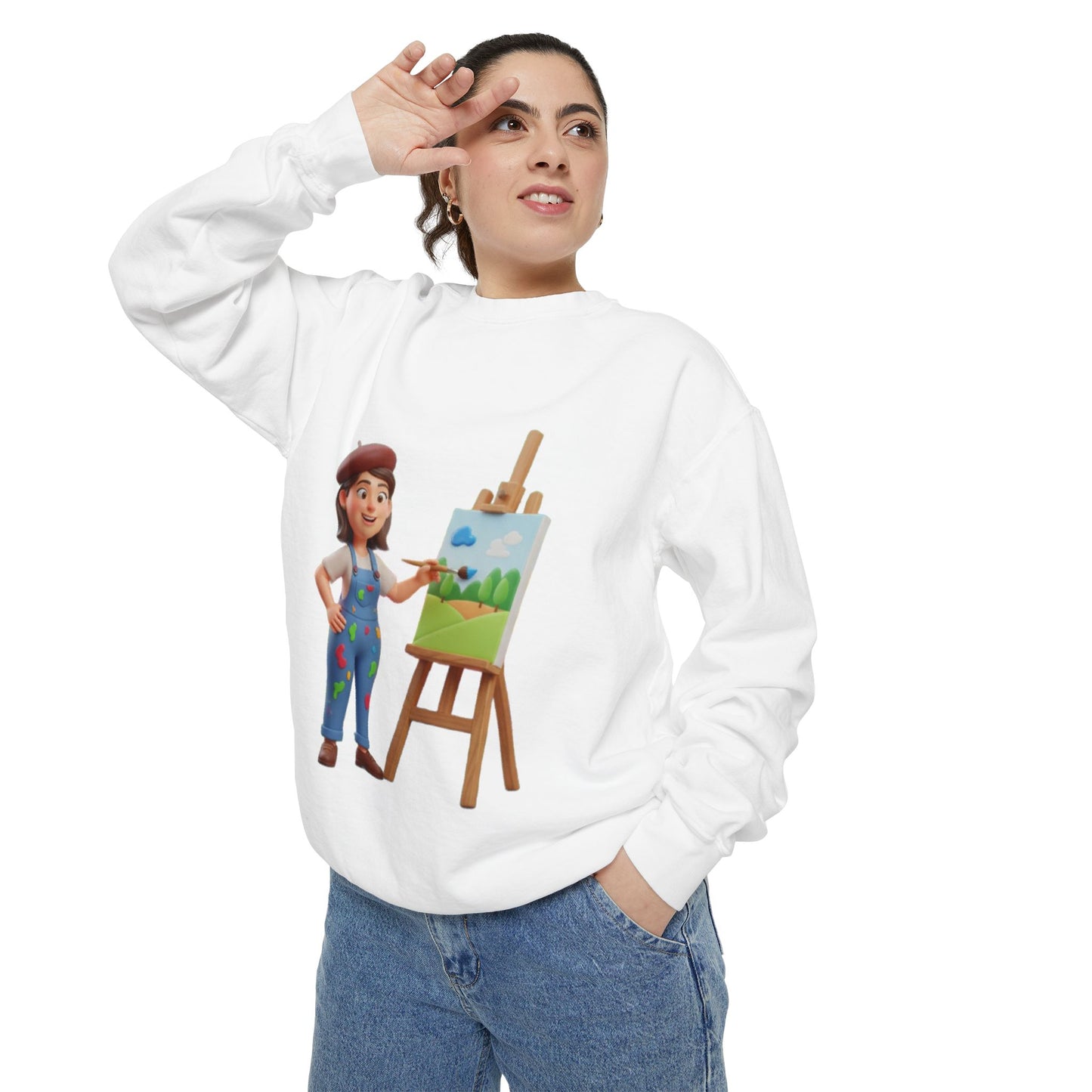 Painter Girl Sweatshirt — Cute Artist Painting Crewneck