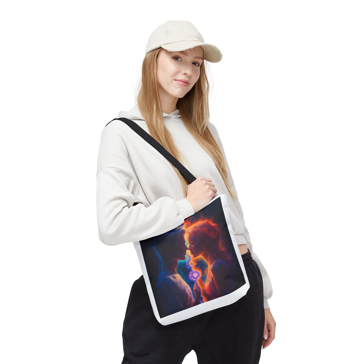 Cosmic Lovers Tote Bag — Flame & Ice Couple Art AOP