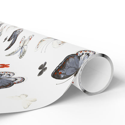 Butterfly Pattern Wrapping Paper — Watercolor Moths & Red Accent Gift Wrap