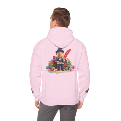 Book Lover Hoodie — Cute Reader Character with Books & Quill Sweatshirt