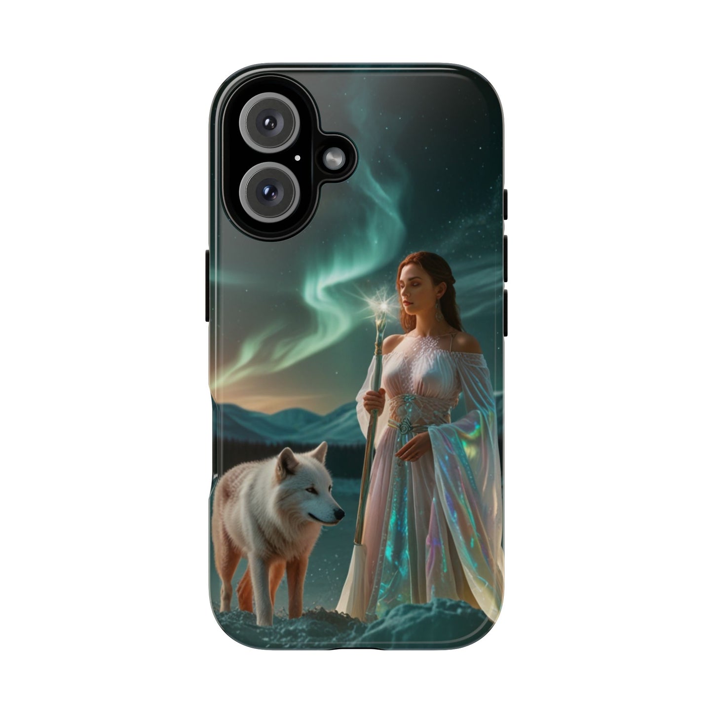 iPhone Mystic Guardian Phone Case — Aurora Wolf Woman Protective Cover