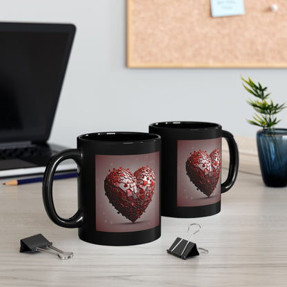 Heart Mosaic Black Mug — Romantic Red Heart Design (11oz & 15oz)
