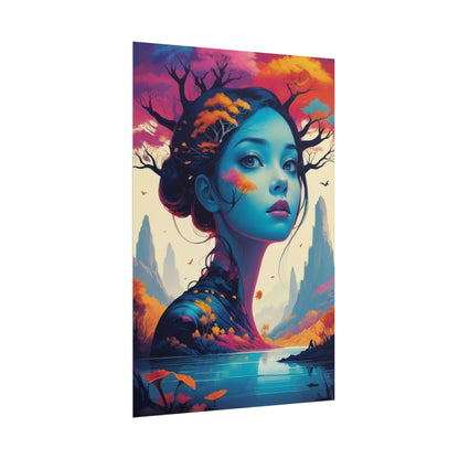 Surreal Blue Goddess Rolled Poster — Fantasy Landscape Art Print