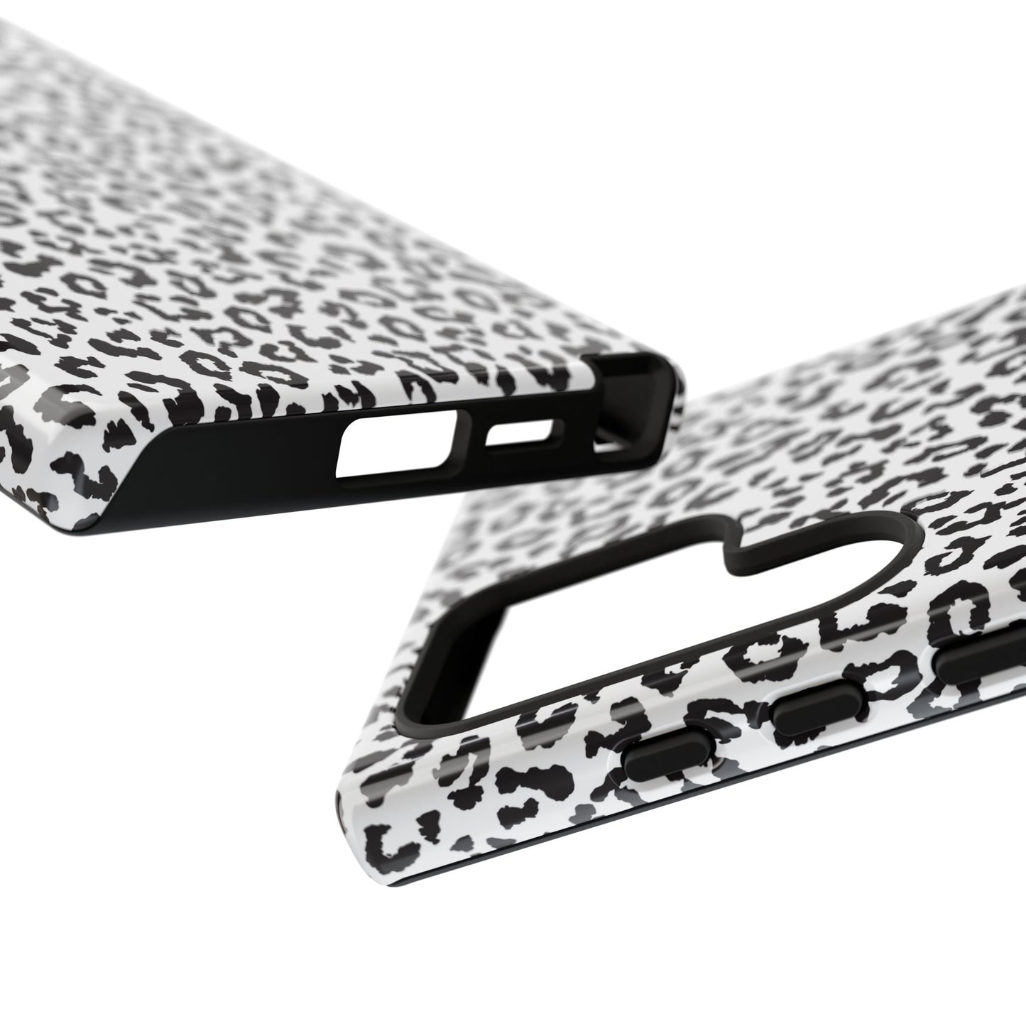 Samsung Leopard Print Tough Phone Case – Black & White Animal Pattern Protective Cover