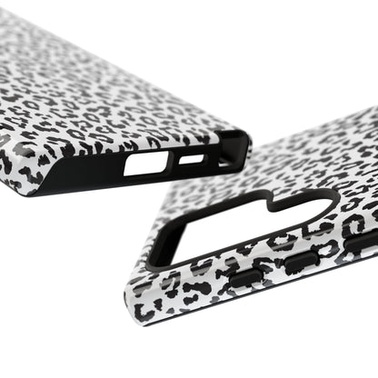 Samsung Leopard Print Tough Phone Case – Black & White Animal Pattern Protective Cover