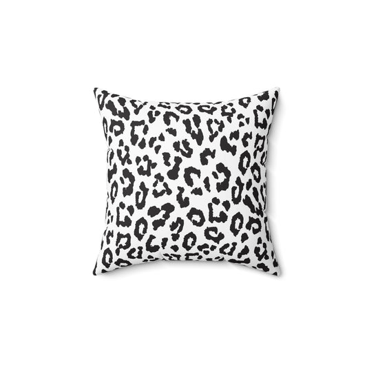 Black & White Leopard Print Square Pillow — Animal Print Decorative Throw Pillow