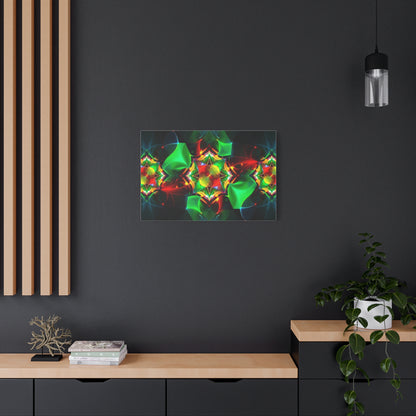 Kaleidoscope Abstract Matte Canvas Wall Art — Vibrant Green & Red Stretched Print