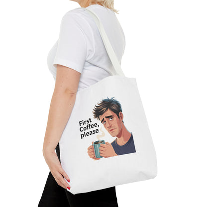 Coffee Lover Tote Bag — "First Coffee, Please" Morning Humor Tote