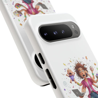 Funda para Google Phone - Diseño de caricatura de mamá frenética (Vida de mamá caótica y divertida)