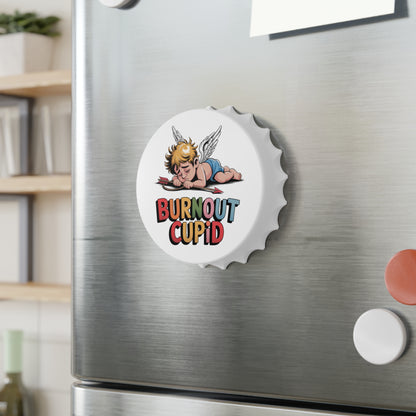 Bottle Opener — "Burnout Cupid" Funny Cute Sleeping Cupid Design, Novelty Valentine’s Day Bar Tool