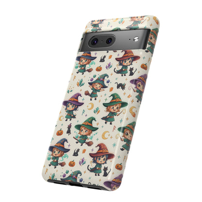 Google Phone - Cute Halloween Witch Phone Case – Cartoon Witches, Black Cats & Pumpkins