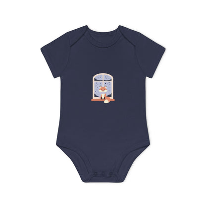 Baby Bodysuit — Cozy Fox by the Window Organic Short Sleeve Baby Onesie