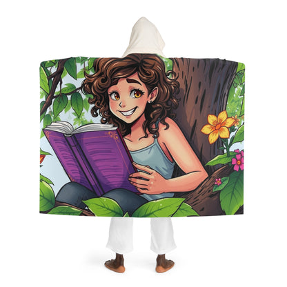 Hooded Sherpa Blanket — Tropical Jungle Floral Print Cozy Fleece Throw