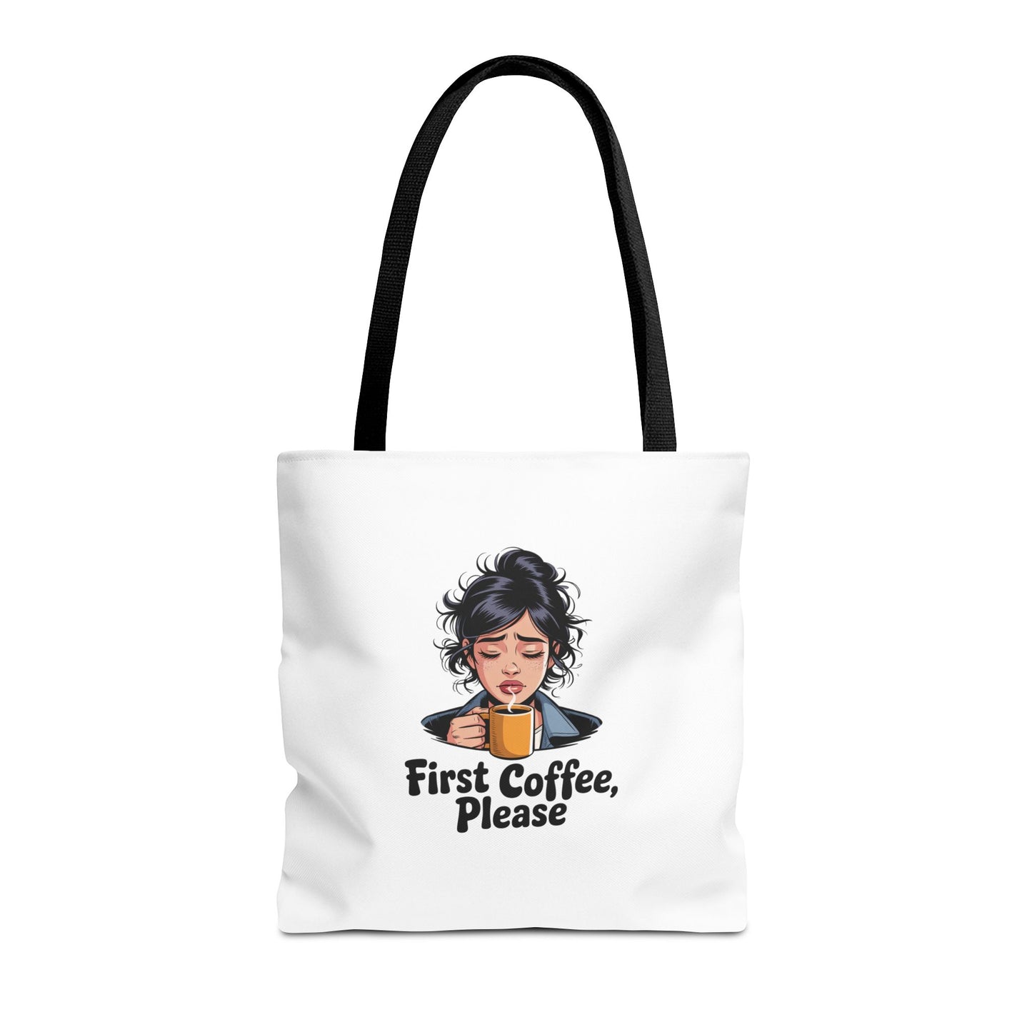 First Coffee Please Tote Bag — Cute Morning Coffee Lover Canvas Tote