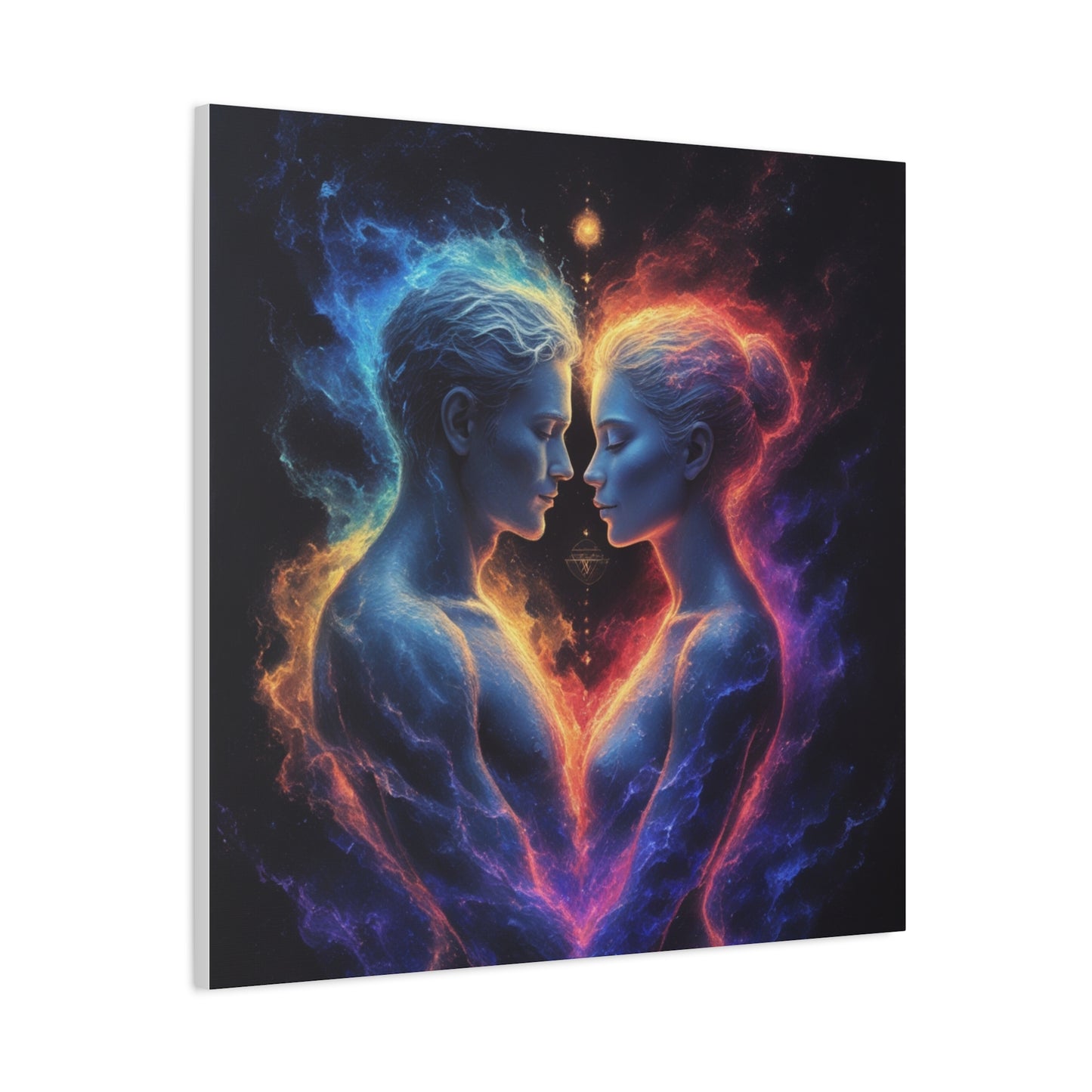 Cosmic Lovers Matte Canvas Print — Fire & Ice Heart Wall Art