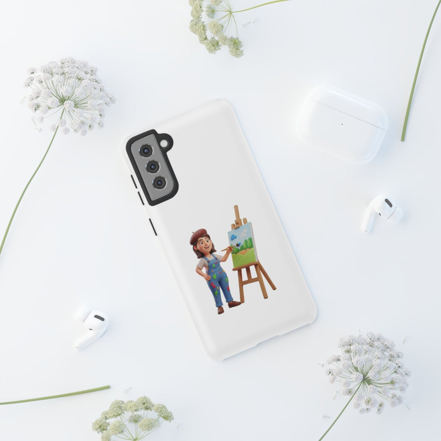 Samsung Handyhülle mit Künstlermotiv – Schutzhülle mit niedlicher Illustration einer Malerin