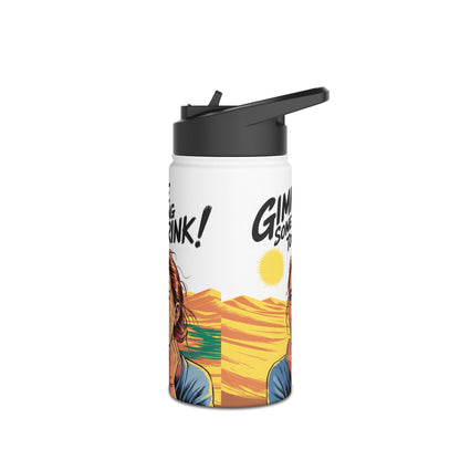 Isolierte Wasserflasche – „Gib mir was zu trinken!“ Retro-Comic-Design