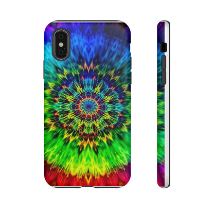 Funda resistente para teléfono con diseño de mandala psicodélico: protección vibrante con efecto tie-dye