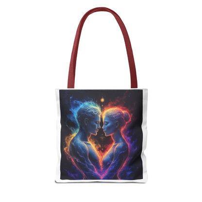 Cosmic Lovers Tote Bag — Neon Fire & Ice Couple Art AOP Tote