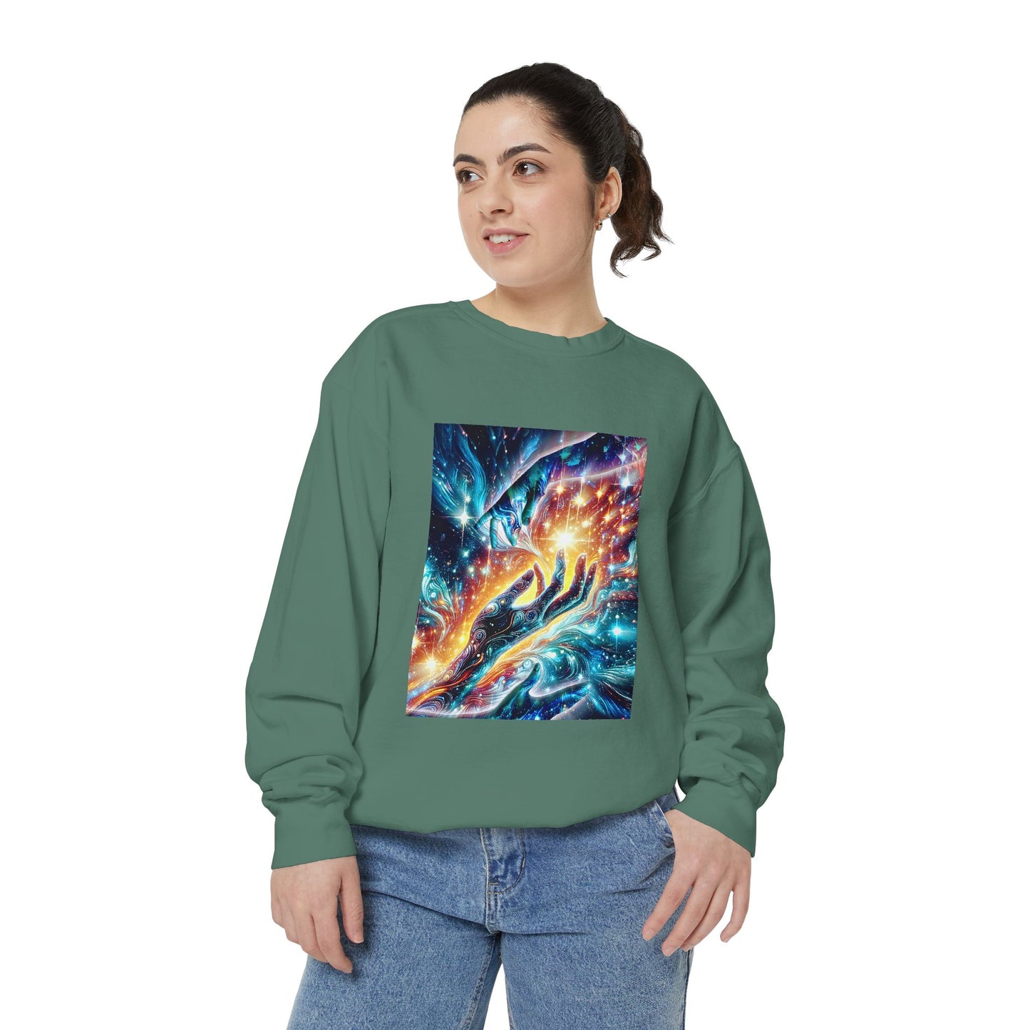 Galaxy Touch Sweatshirt — Cosmic Hands Astral Art Crewneck