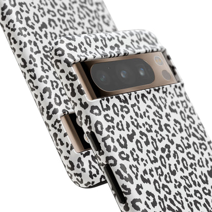 Funda para teléfono con estampado de leopardo de Google: resistente, en blanco y negro