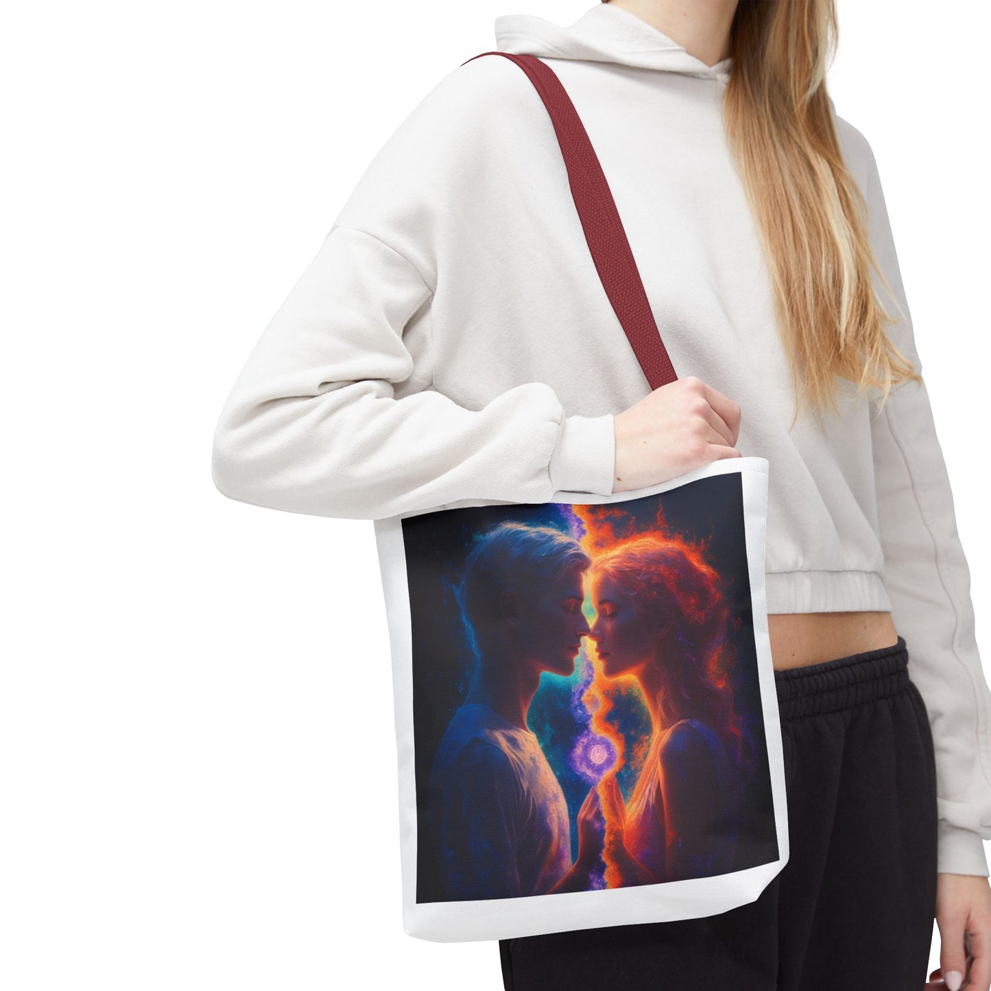 Cosmic Lovers Tote Bag — Flame & Ice Couple Art AOP