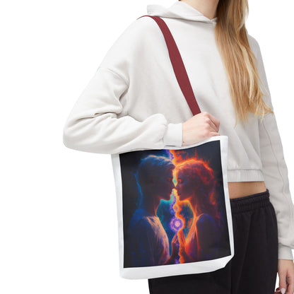 Cosmic Lovers Tote Bag — Flame & Ice Couple Art AOP
