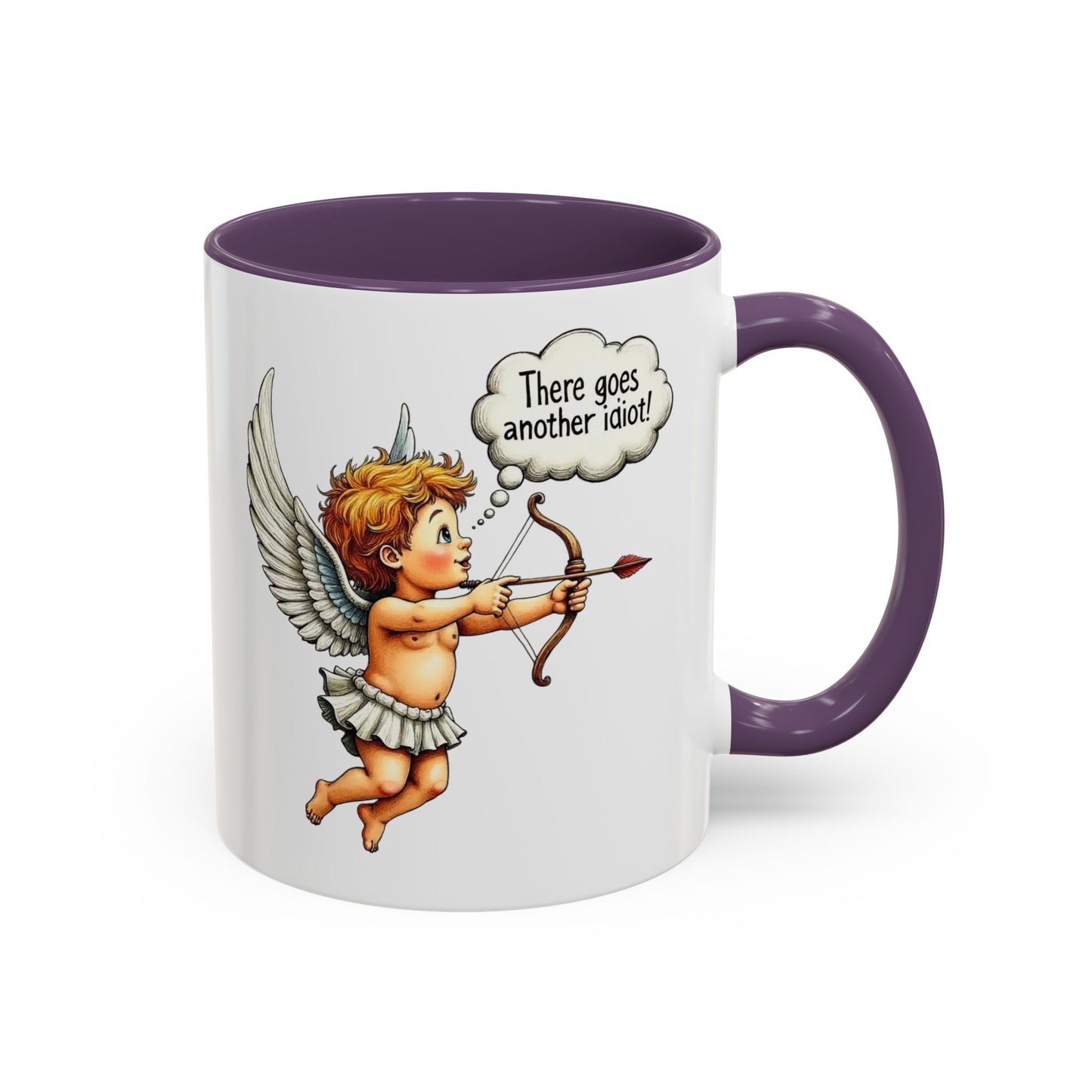 Cupid Coffee Mug — Vintage Cherub Saying "There goes another idiot!" Accent Mug