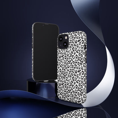 iPhone Leopard Print Tough Phone Case - Black & White Protective Cover
