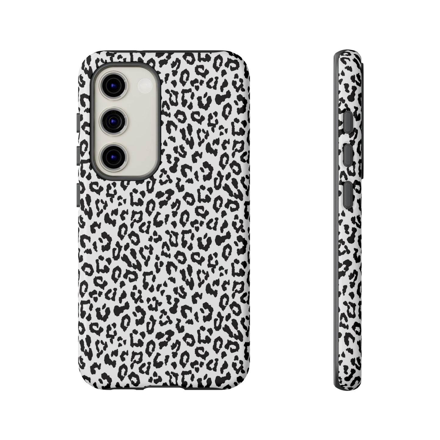 Samsung Leopard Print Tough Phone Case – Black & White Animal Pattern Protective Cover