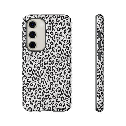 Samsung Leopard Print Tough Phone Case – Black & White Animal Pattern Protective Cover