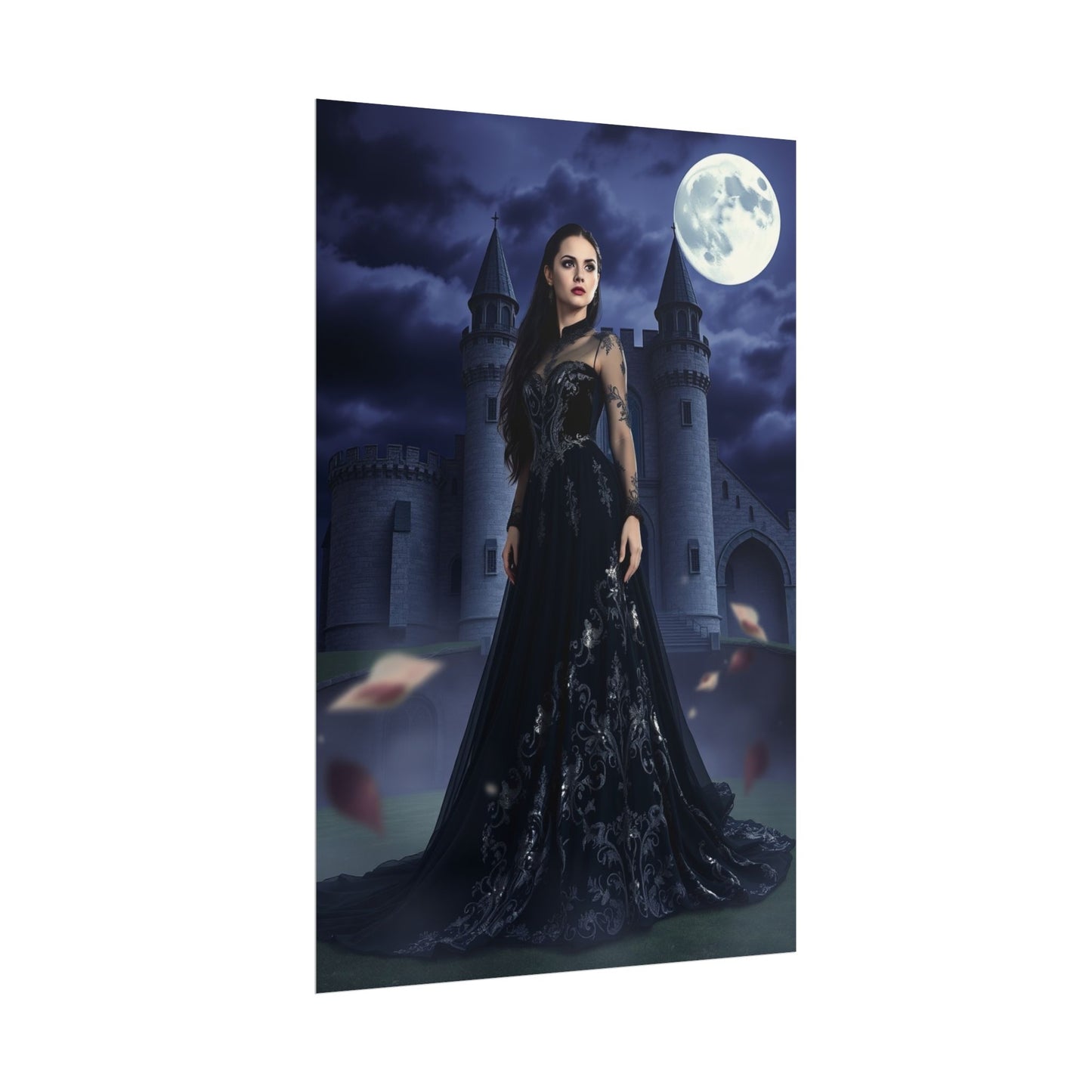 Gothic Moonlit Castle Poster — Dark Fantasy Woman Wall Art