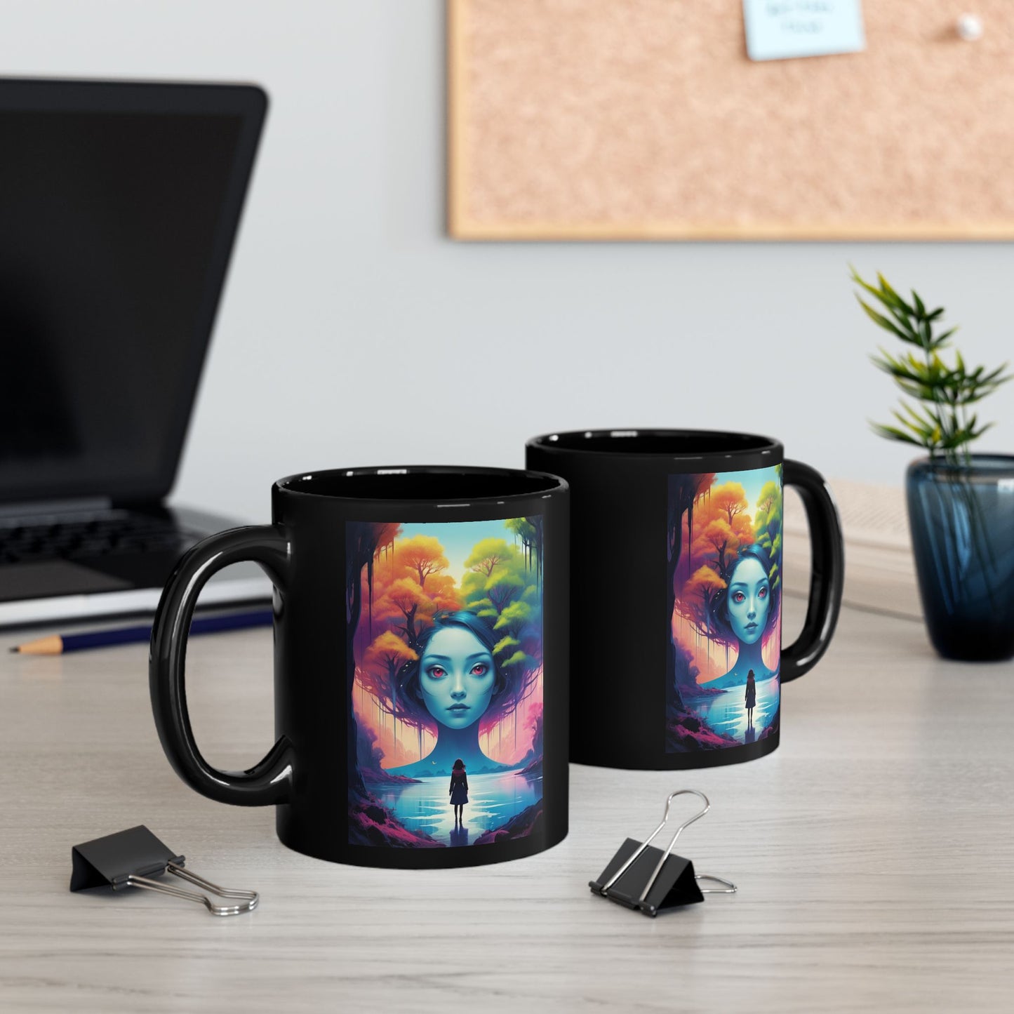 Surreal Forest Girl Art Mug — Mystical Landscape Coffee Cup (11oz/15oz)