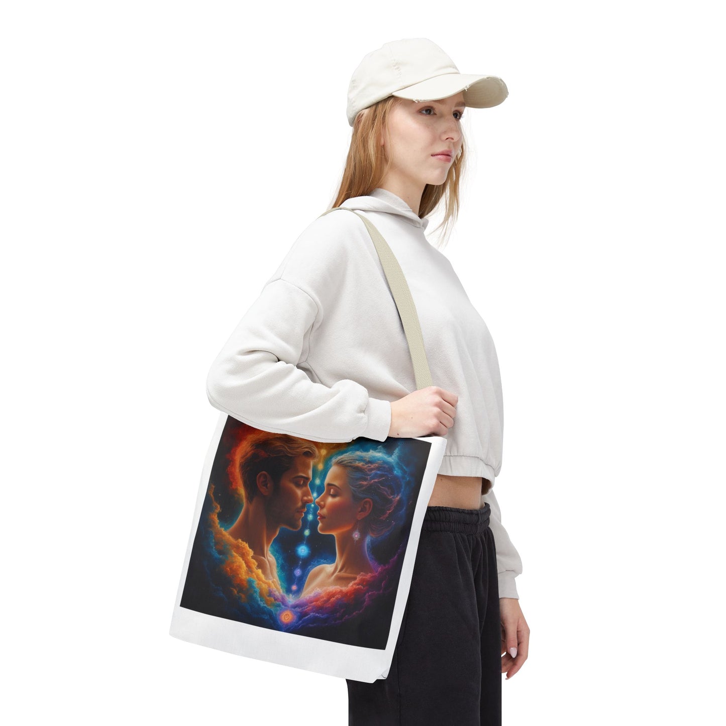 Mystic Soulmates Tote Bag — Celestial Couple Art AOP Tote