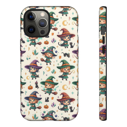 Niedliche iPhone-Handyhülle mit Hexenmuster – Halloween-Kawaii-iPhone-Hülle