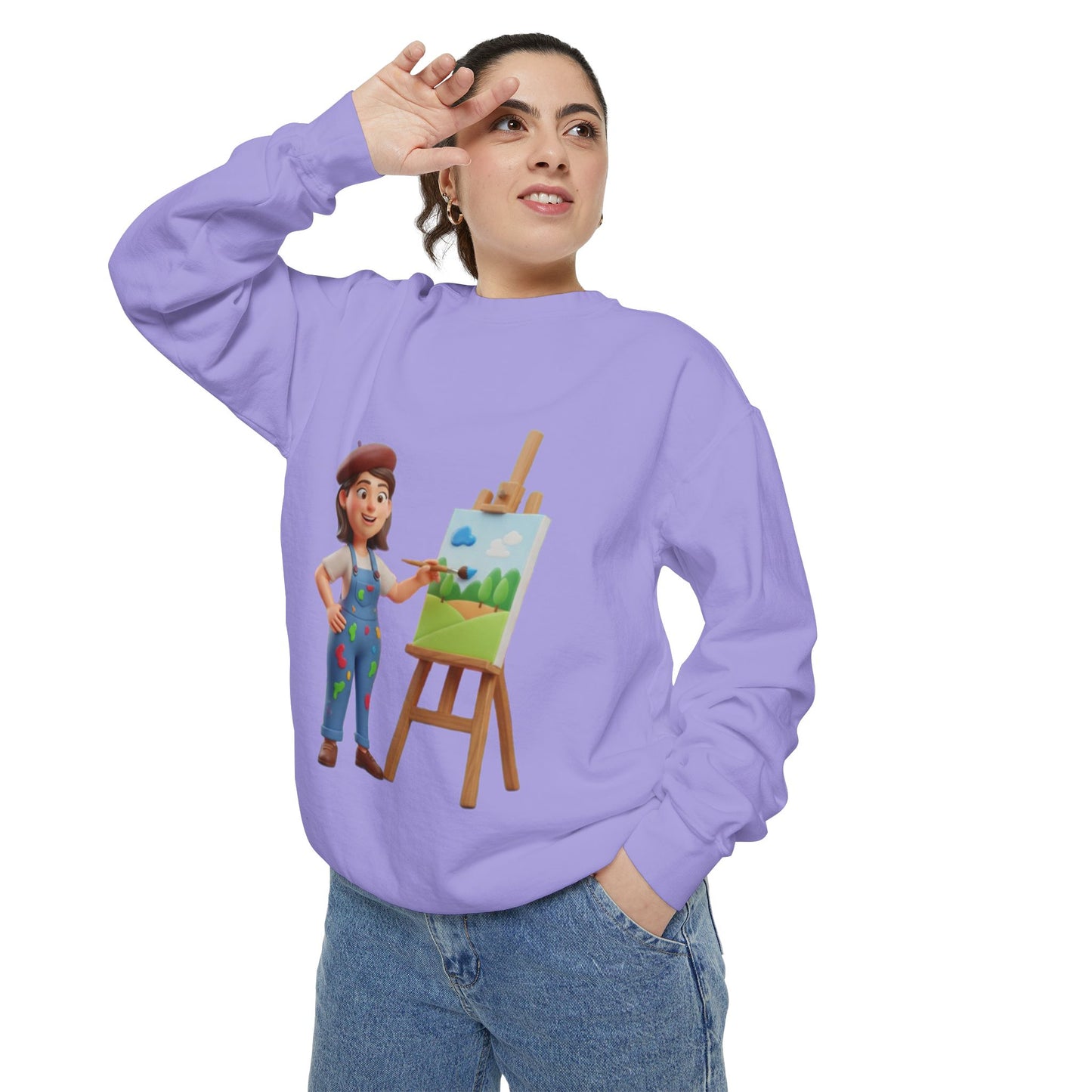 Painter Girl Sweatshirt — Cute Artist Painting Crewneck