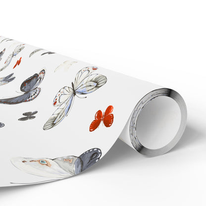 Butterfly Pattern Wrapping Paper — Watercolor Moths & Red Accent Gift Wrap