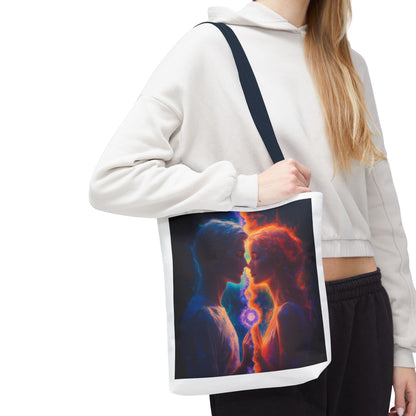 Cosmic Lovers Tote Bag — Flame & Ice Couple Art AOP