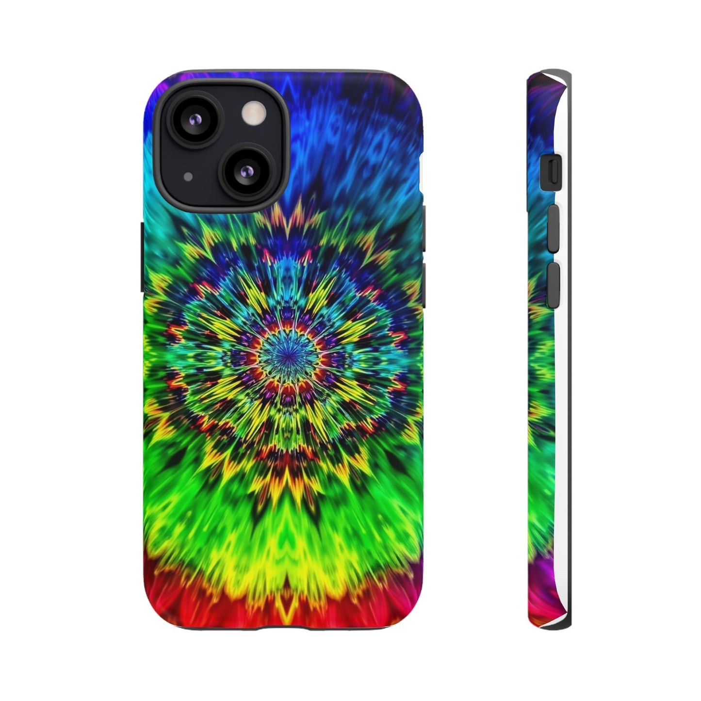 Funda resistente para teléfono con diseño de mandala psicodélico: protección vibrante con efecto tie-dye